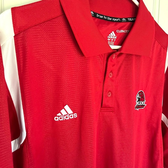 Adidas NWT University of Miami Redhawks Mens XL Polo shirt Red & White - Picture 3 of 9